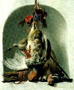 HONDECOETER, Melchior d stilleben med faglar och jaktredskap oil painting reproduction